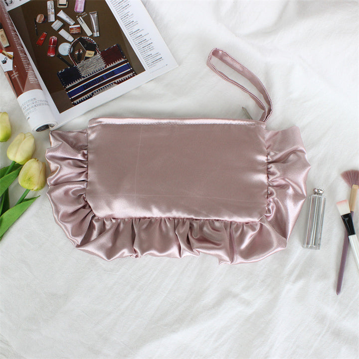 Ruffle Satin Wristlet Cosmetic Pouch