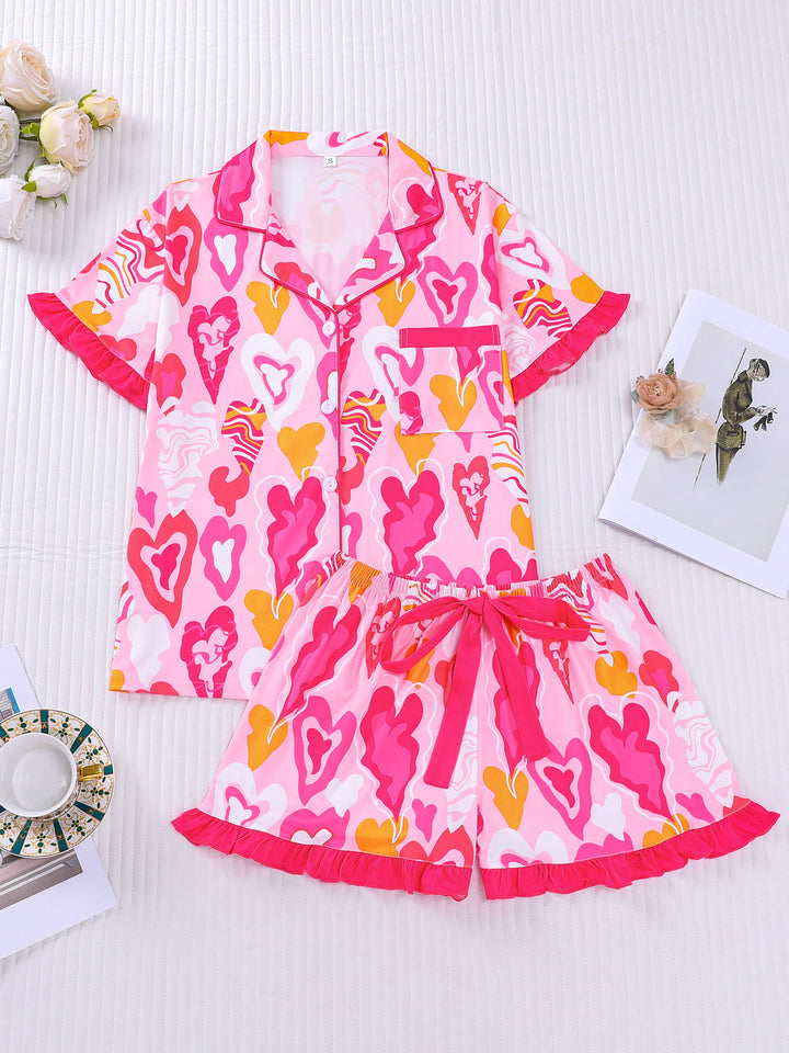 Groovy Heart Print Pajama Set