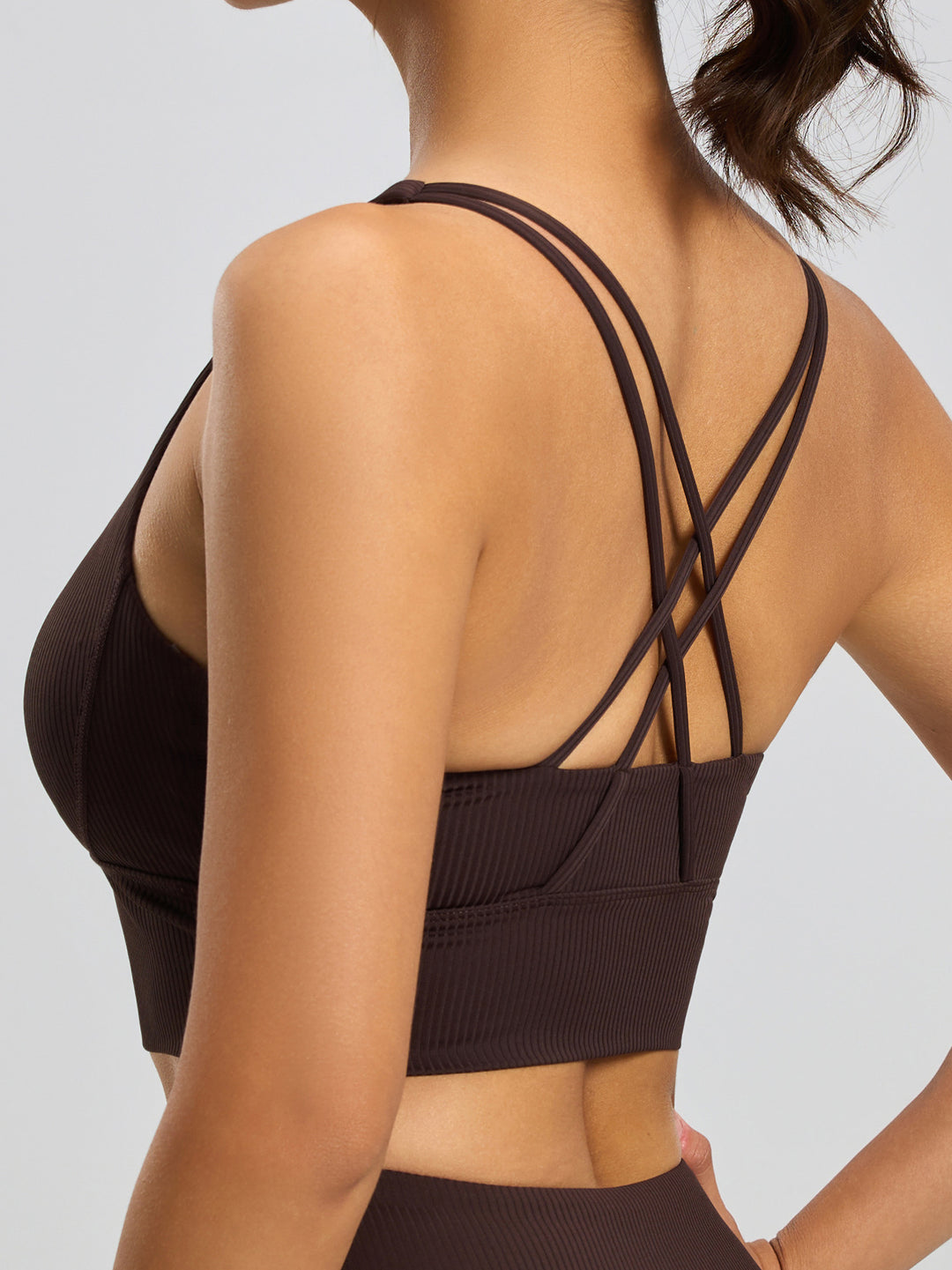 Ribbed Criss Cross Back Sports Bra