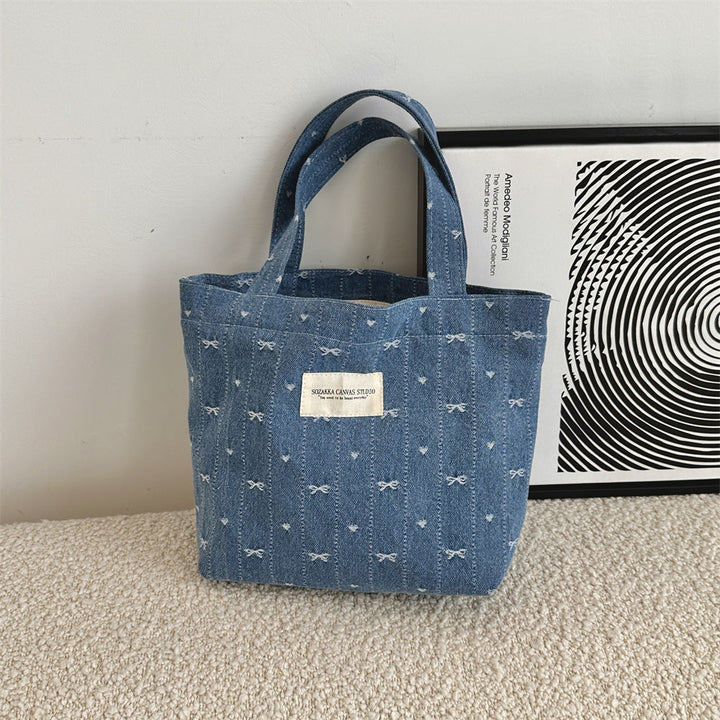 Coquette Bow Denim Tote Bag