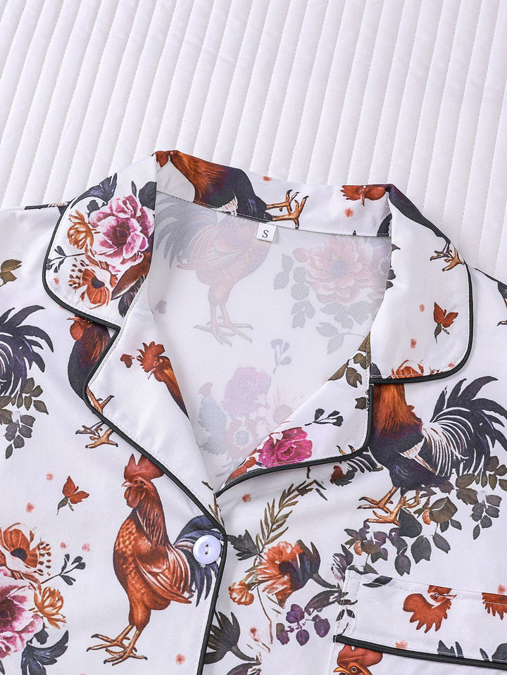 Vintage Rooster Print Pajama Set