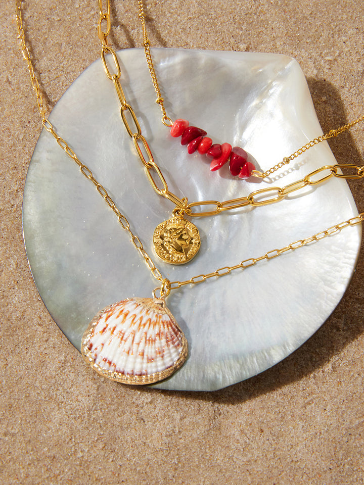 Coastal Shell Layered Necklace Set