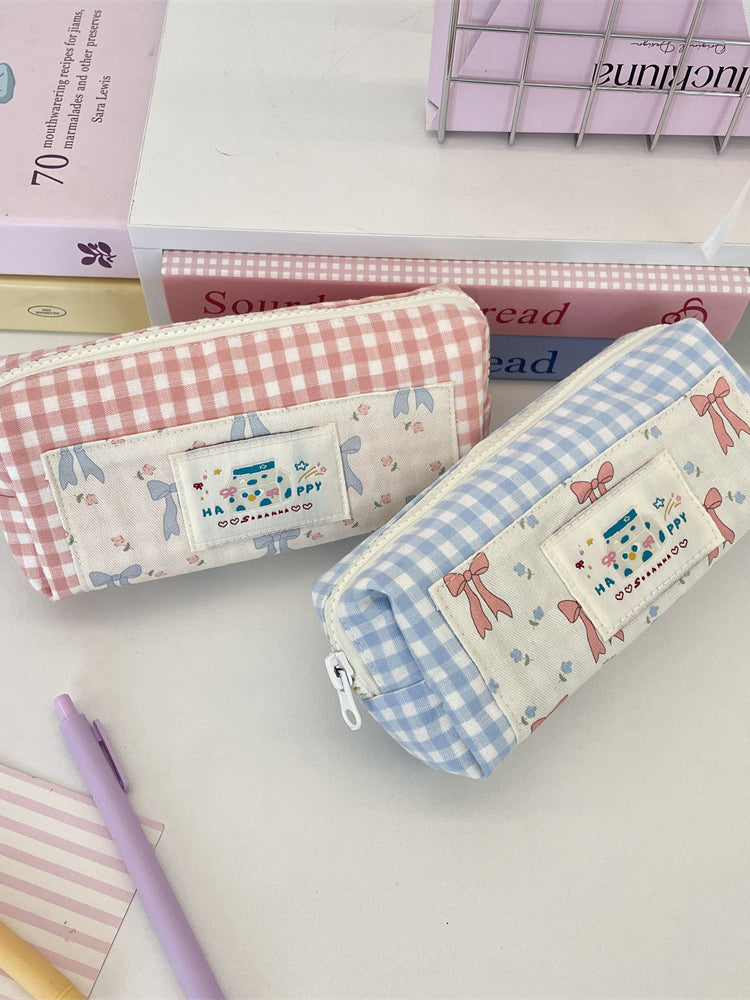 Gingham Bow Pencil Pouch