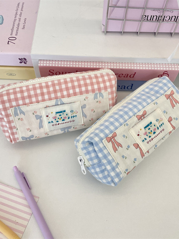 Gingham Bow Pencil Pouch