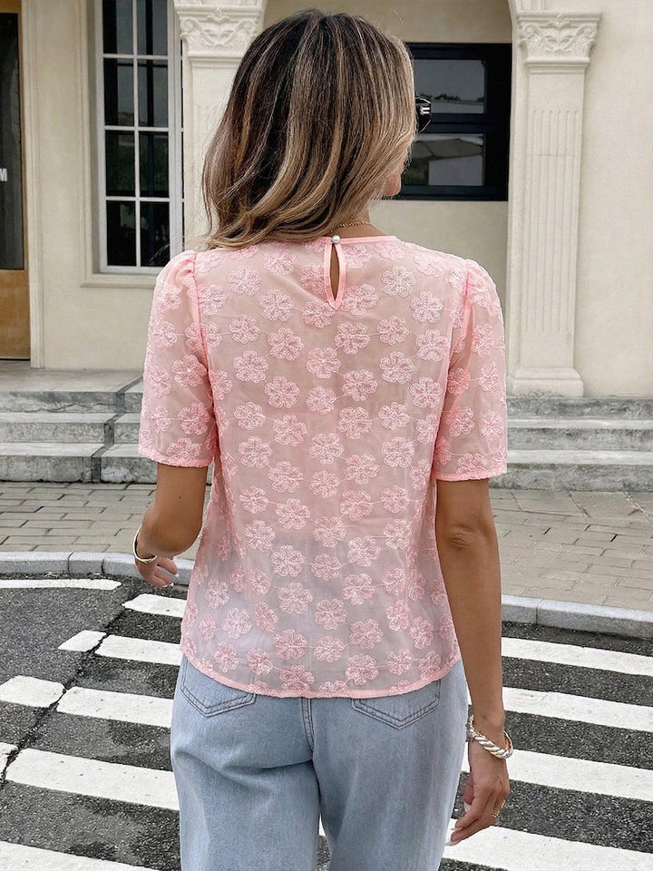 Pink Sheer Floral Lace Blouse