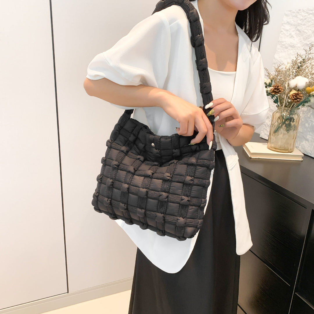 Textured Grid Puffer Shoulder Bag