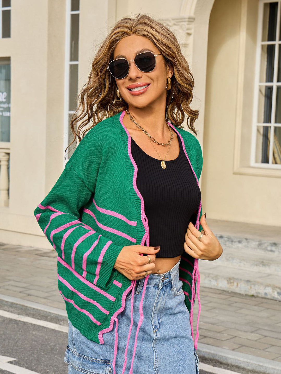 Bow Tie Front Stripe Sweater