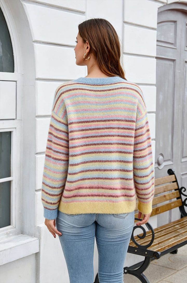 Neutral Stripe Fuzzy Knit Cardigan