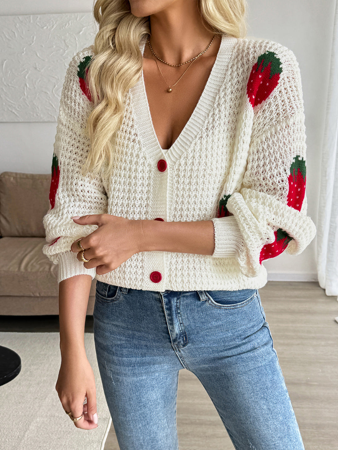 Strawberry Open Knit Cardigan