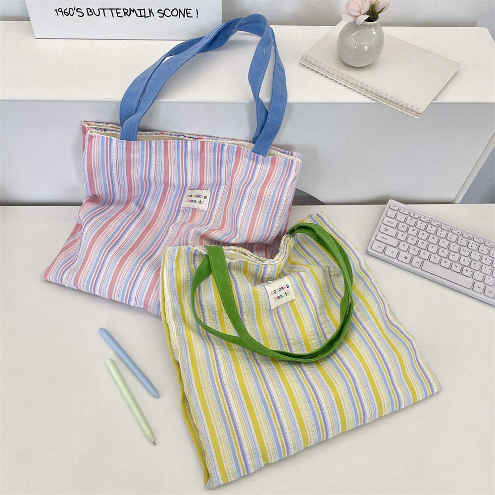 Double Pocket Striped Tote Bag