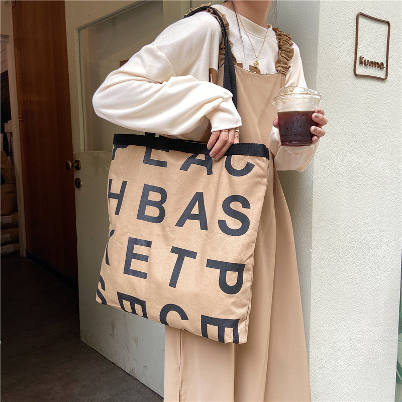 Oversized Letter Print Canvas Tote Bag