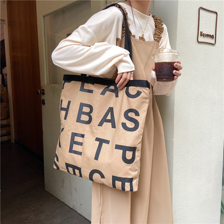 Oversized Letter Print Canvas Tote Bag