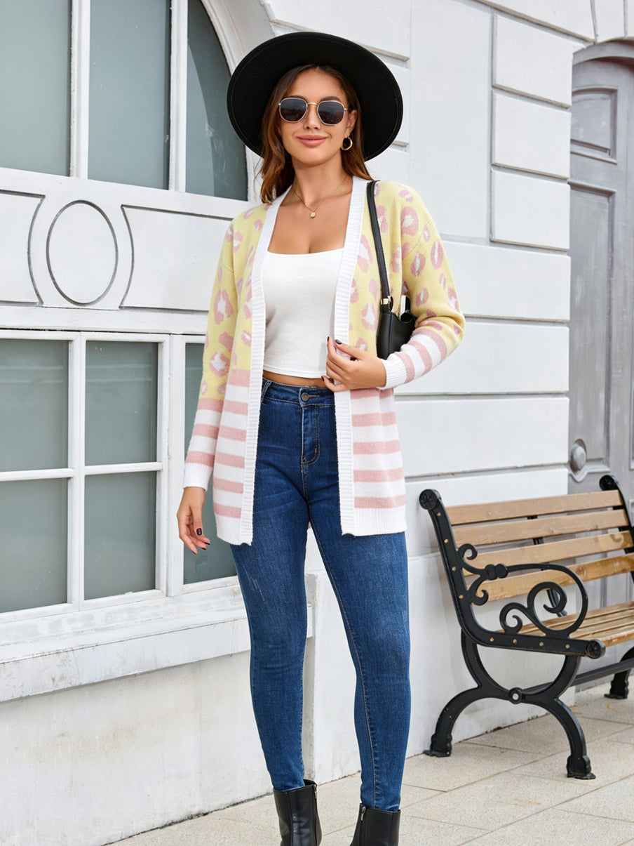 Leopard Stripe Open Front Cardigan