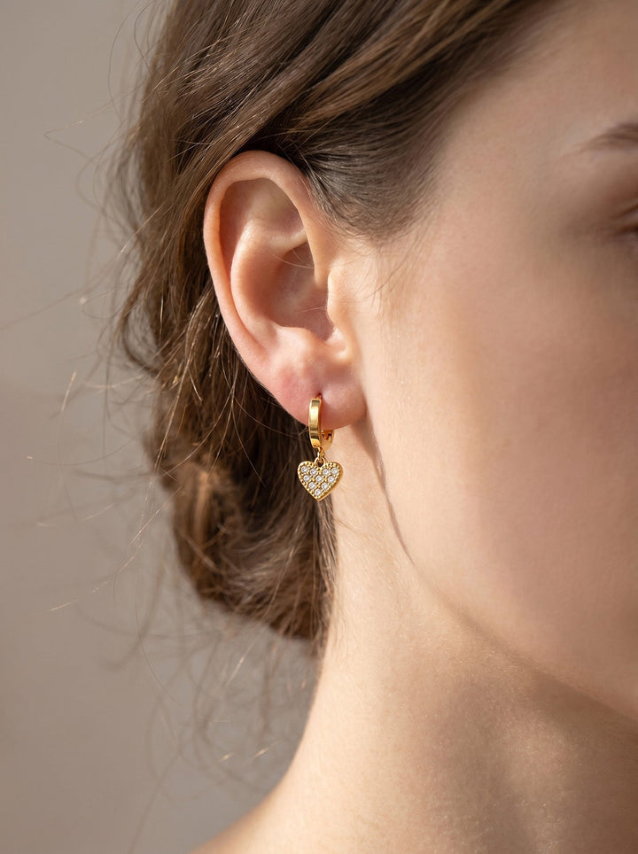 Pavé Heart Charm Huggie Hoop Earrings