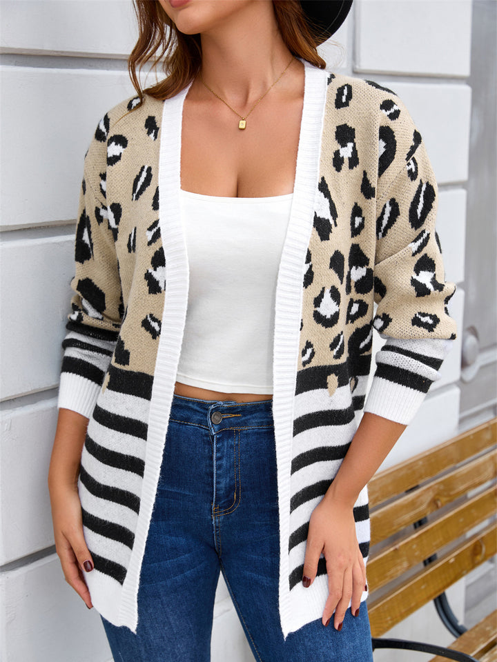 Leopard Stripe Open Front Cardigan