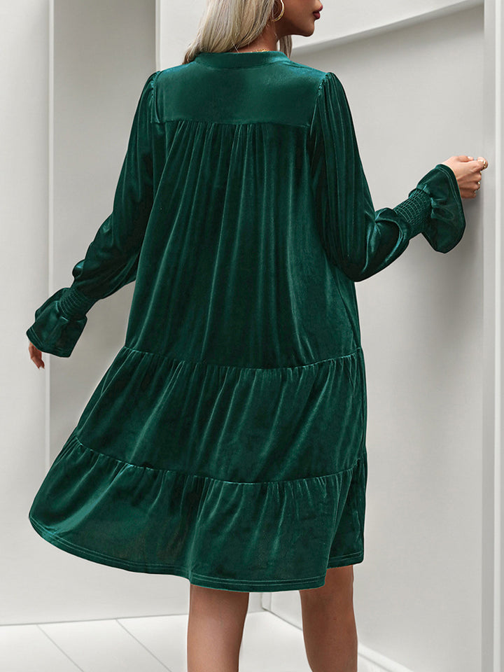Smocked Sleeve Velvet Dress