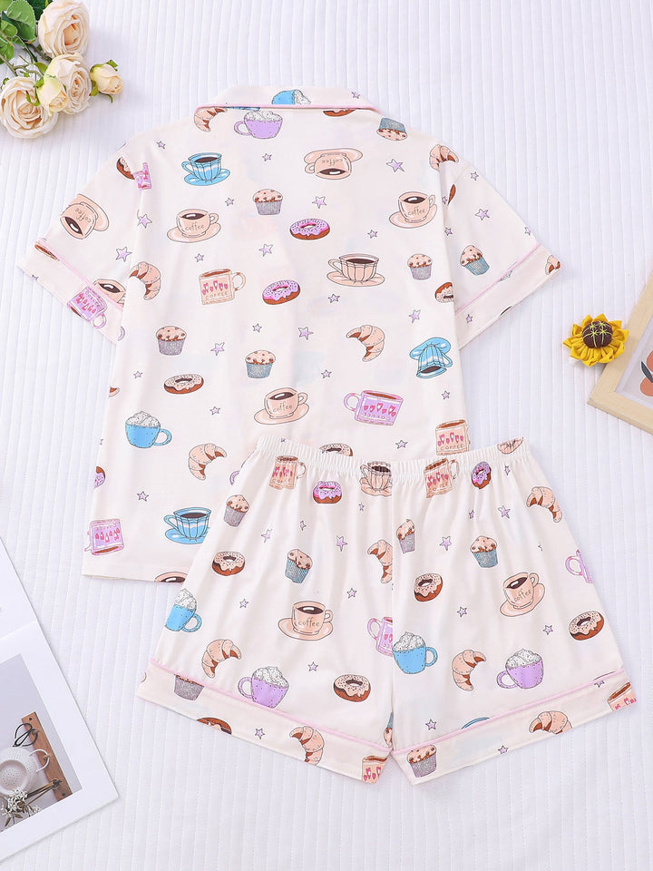 Coffee Lover Patterned Pajama Set