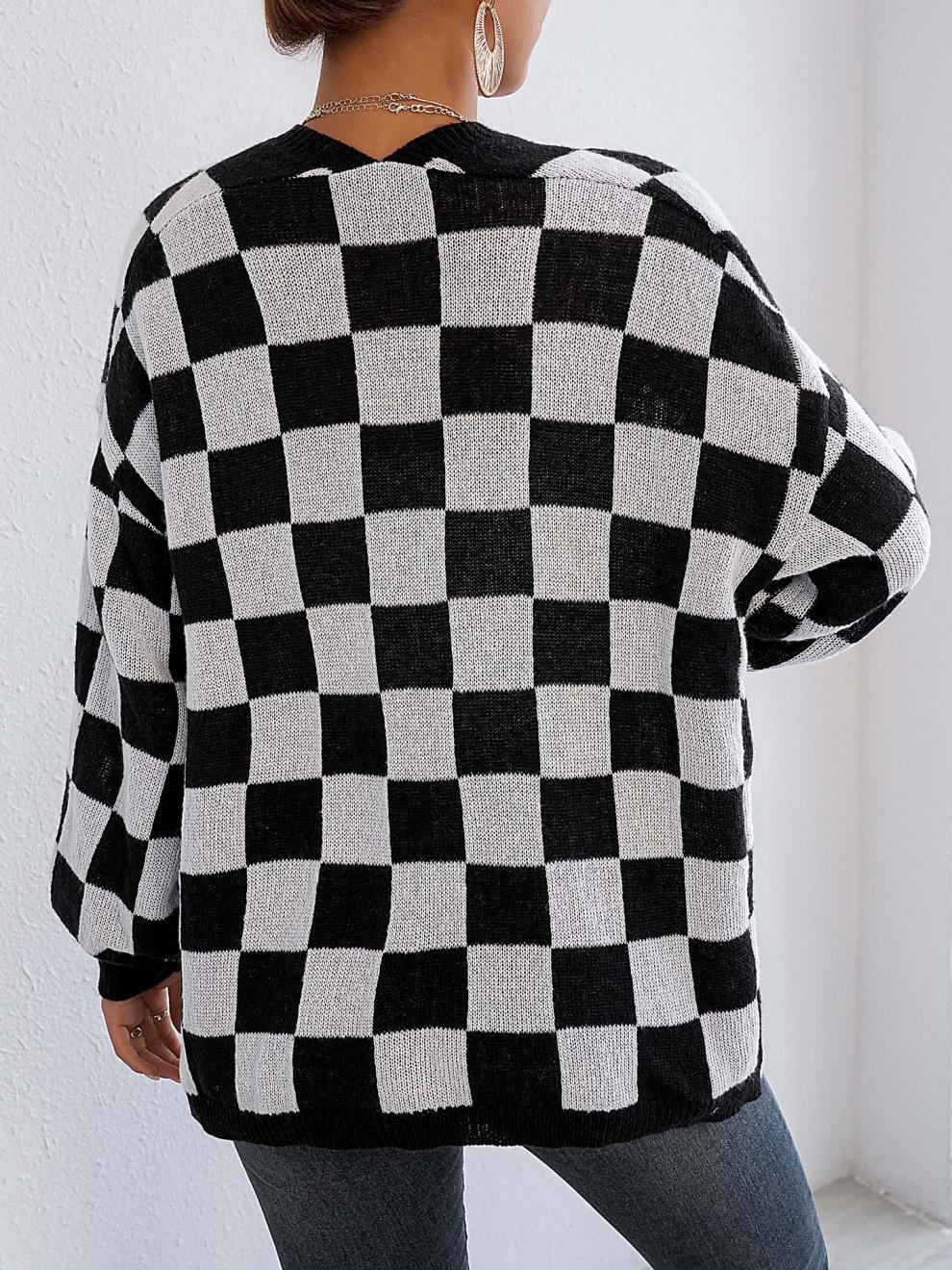 Checker Pattern Open Cardigan
