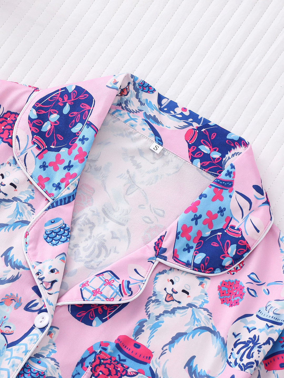 Pink Porcelain Cat Pajama Set