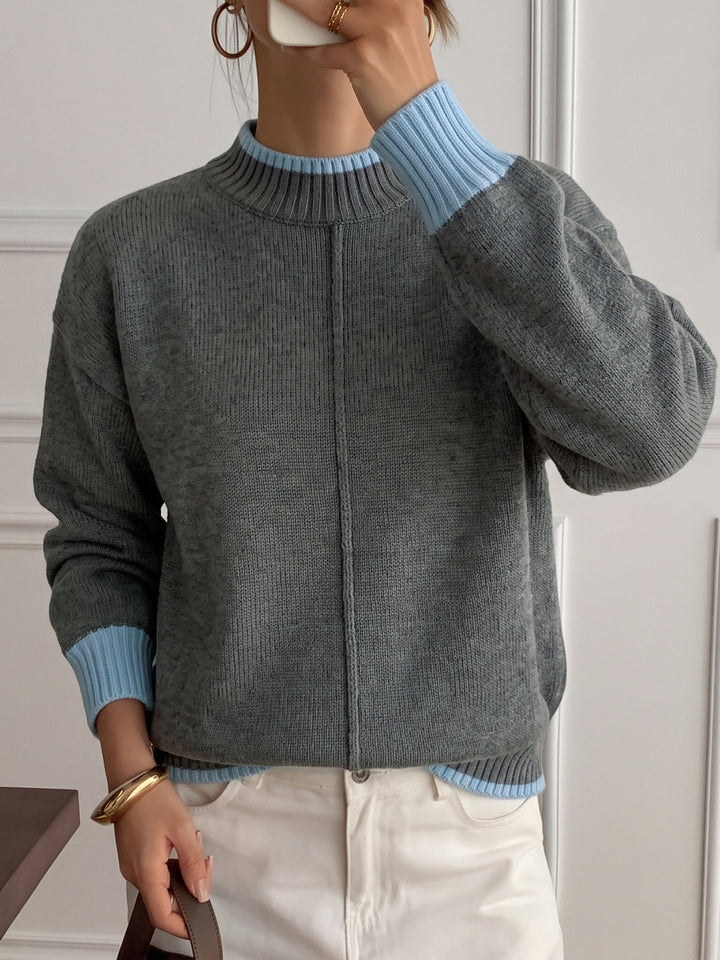 Contrast Trim Crewneck Knit Sweater