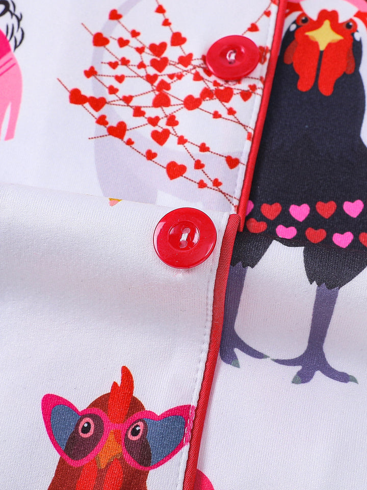 Cute Valentine Chicken Pajama Set