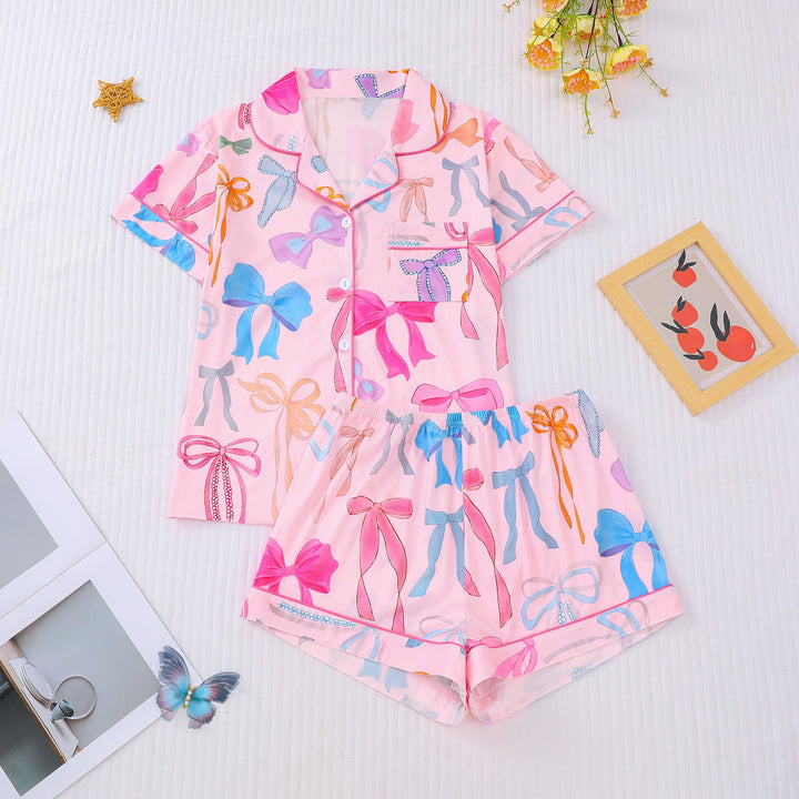 Colorful Coquette Bow Print Pajama Set