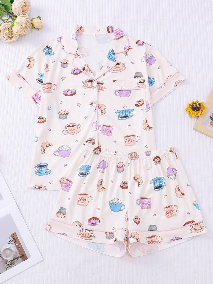 Coffee Lover Patterned Pajama Set