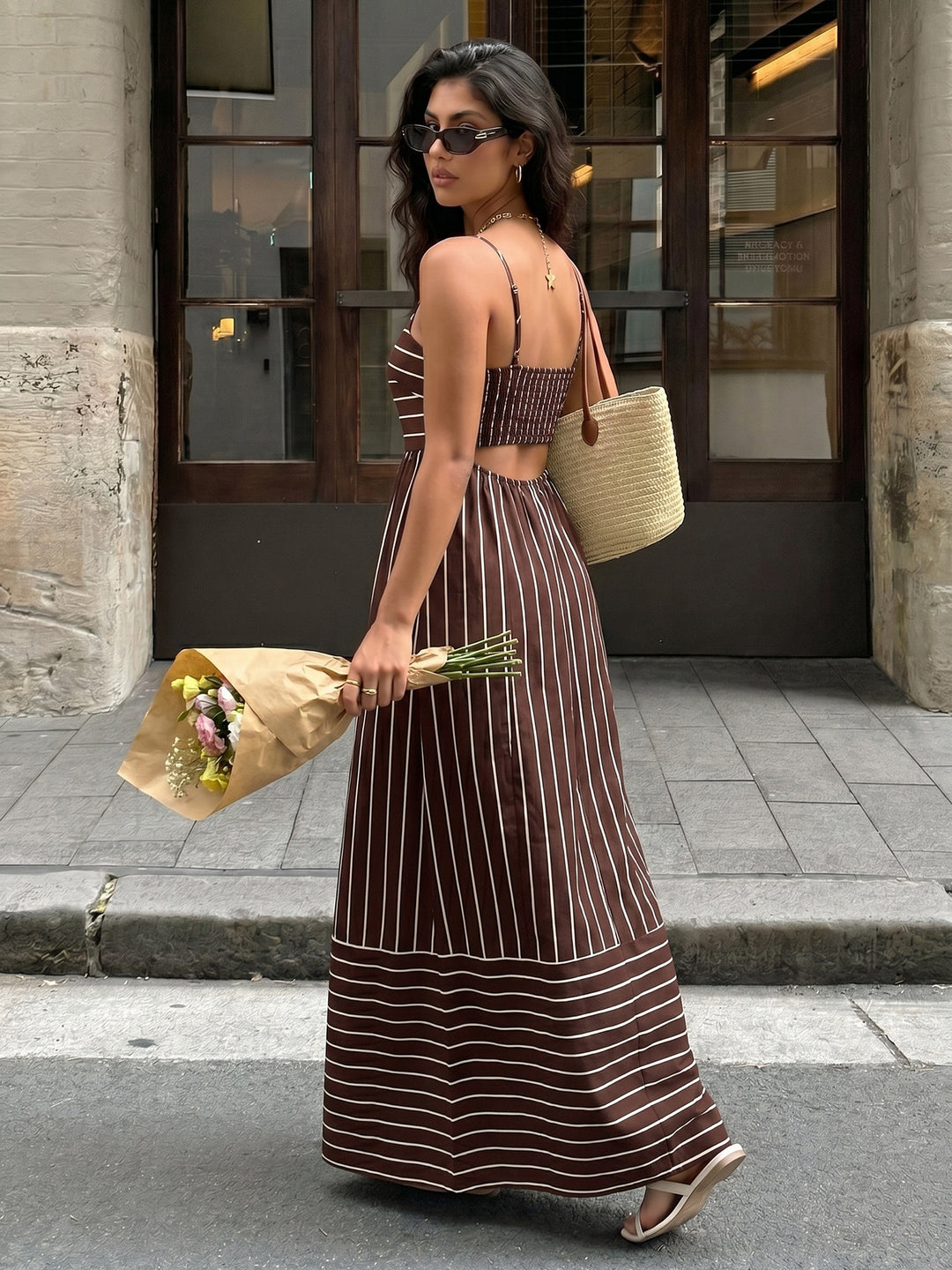 Striped Smocked Back Maxi Dress X-Large / Beige