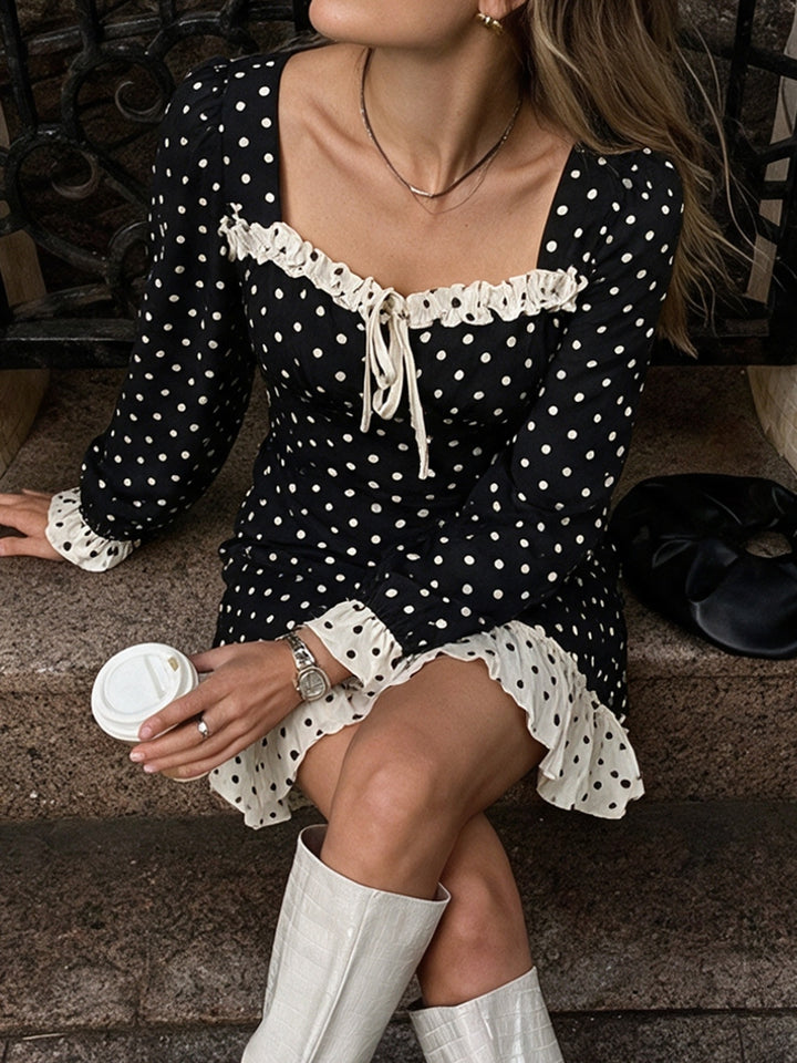 Lace Trim Polka Dot Mini Dress
