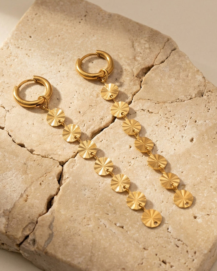 Gold Disc Drop Huggie Earrings