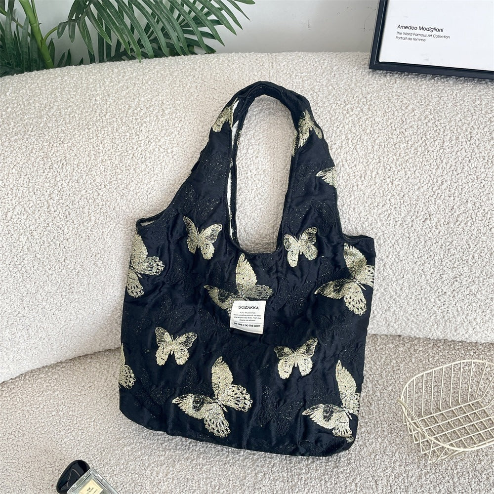Butterfly Jacquard Shoulder Tote Bag