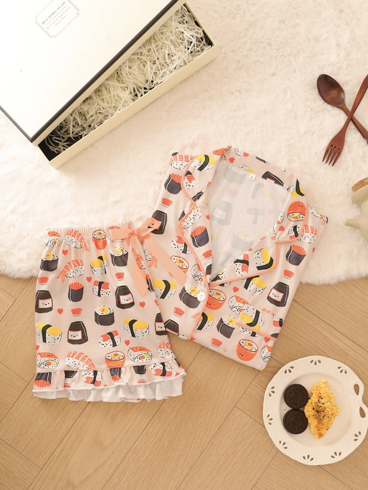 Sushi Print Ruffle Hem Pajama Set