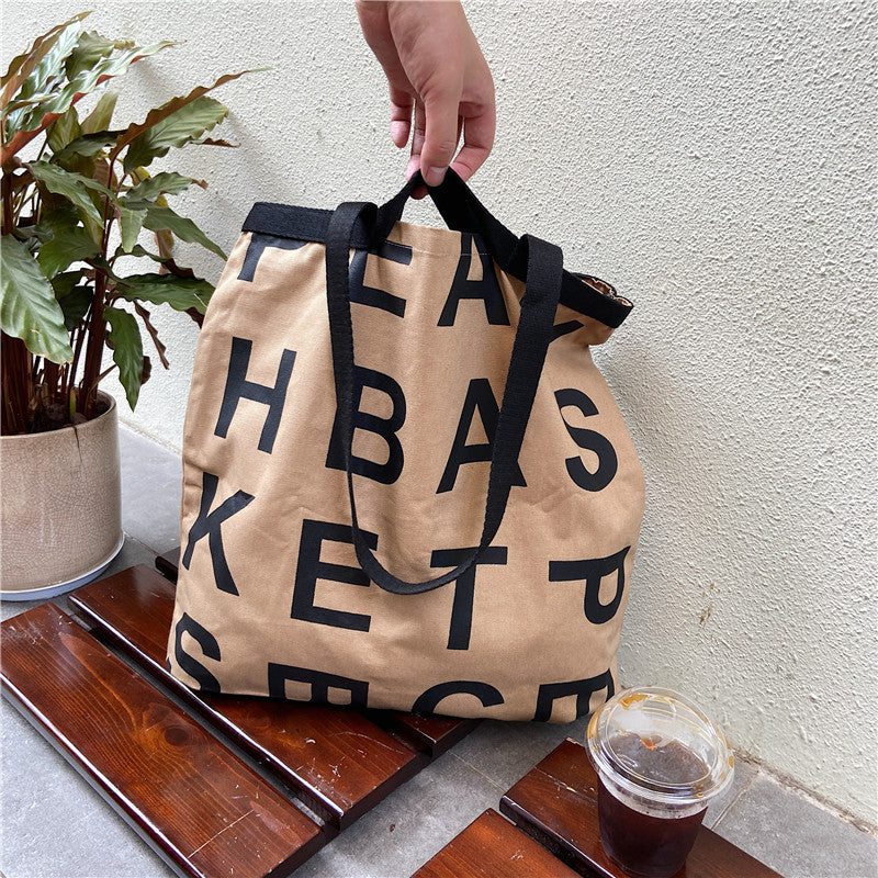 Oversized Letter Print Canvas Tote Bag