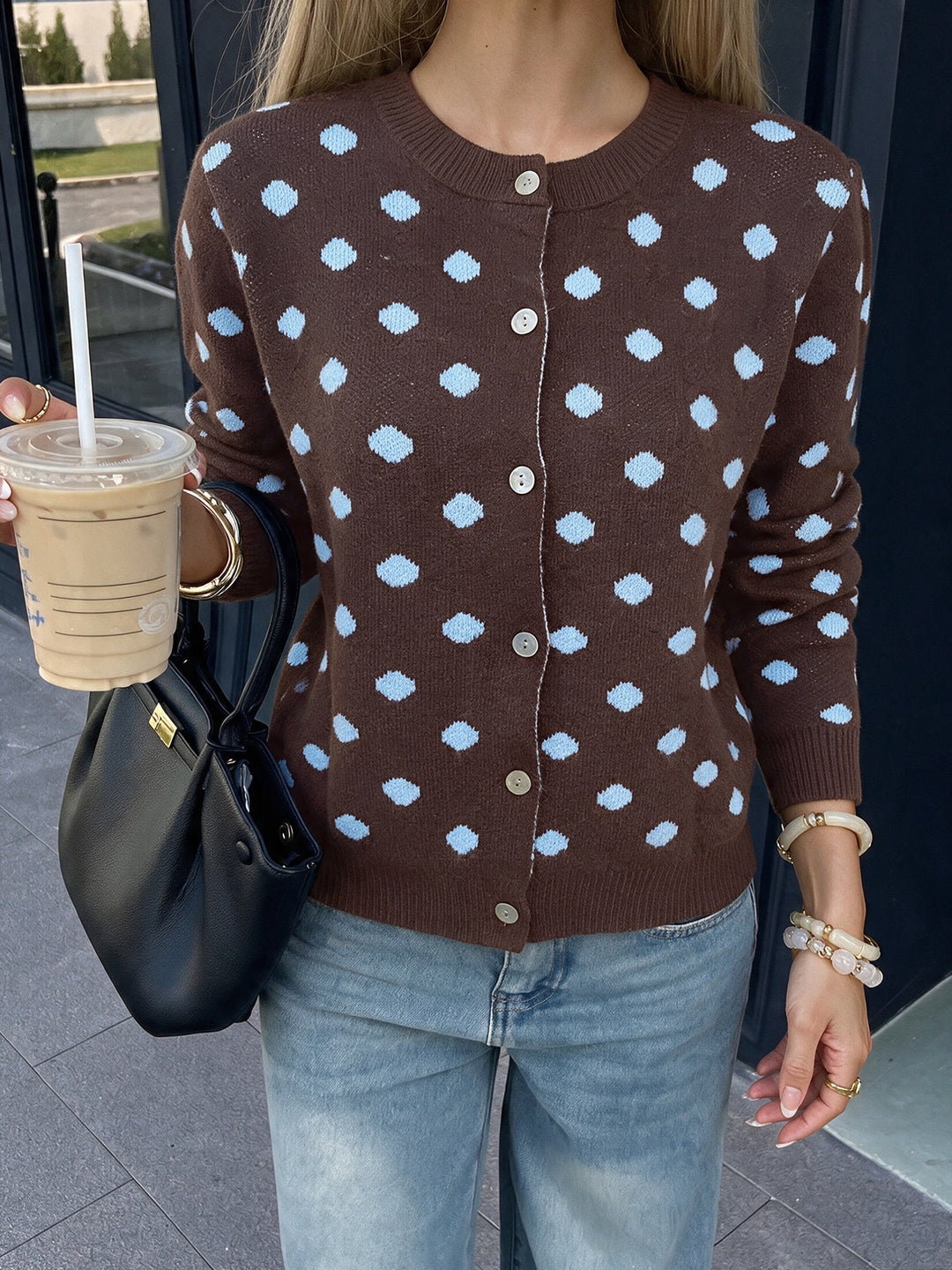 Chocolate Blue Polka Dot Knit Cardigan