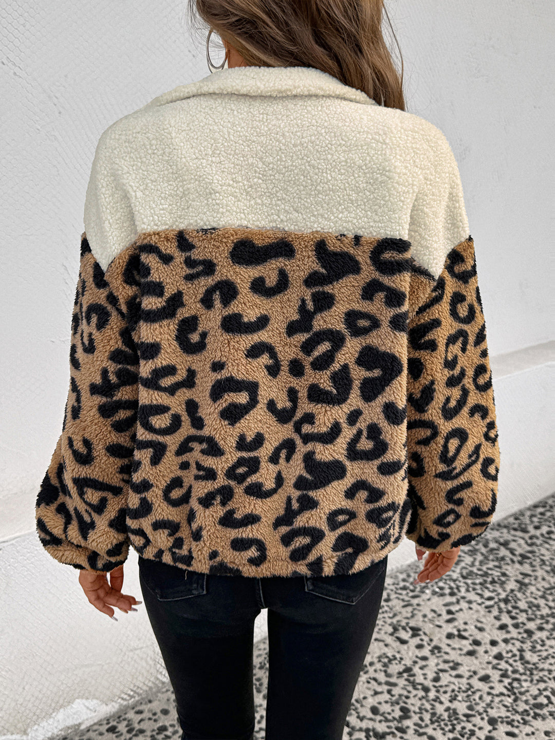 Colorblock Animal Print Sherpa Jacket