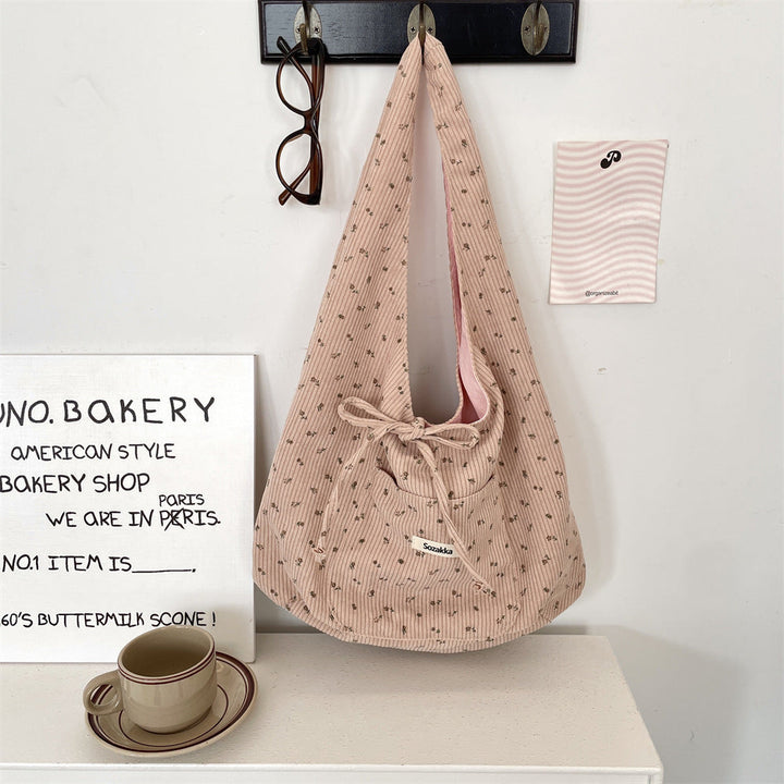Dainty Floral Corduroy Slouchy Shoulder Bag