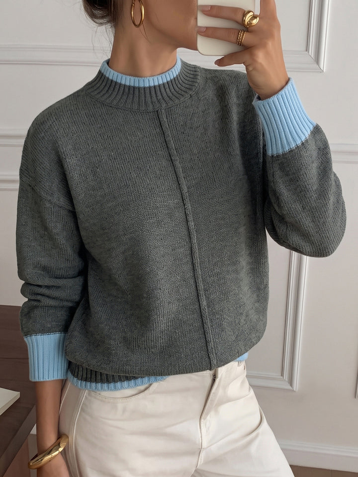 Contrast Trim Crewneck Knit Sweater