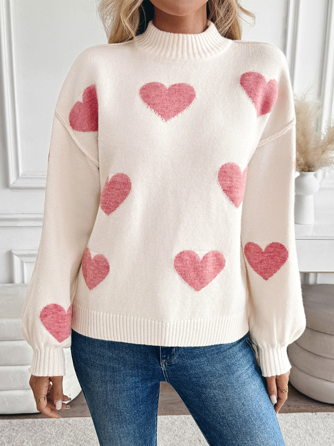 Mockneck Heart Sweater