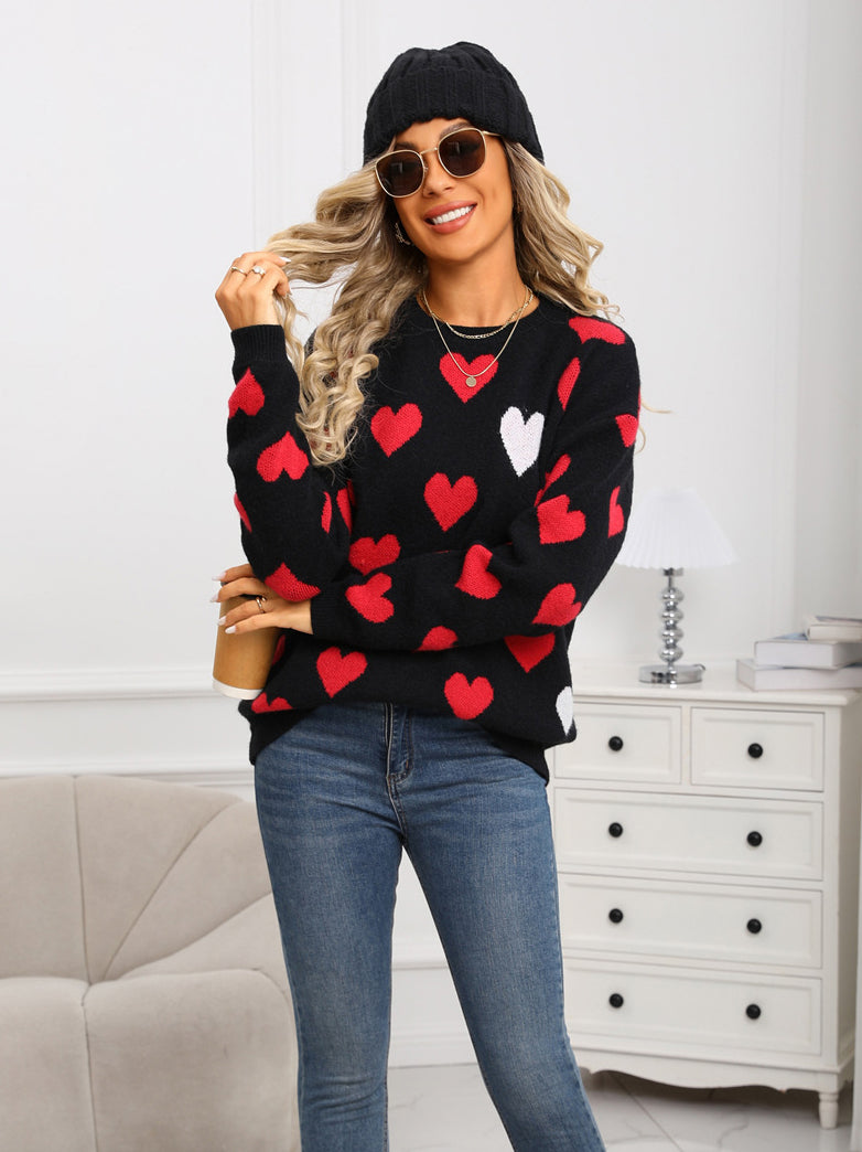 Contrast Heart Print Sweater