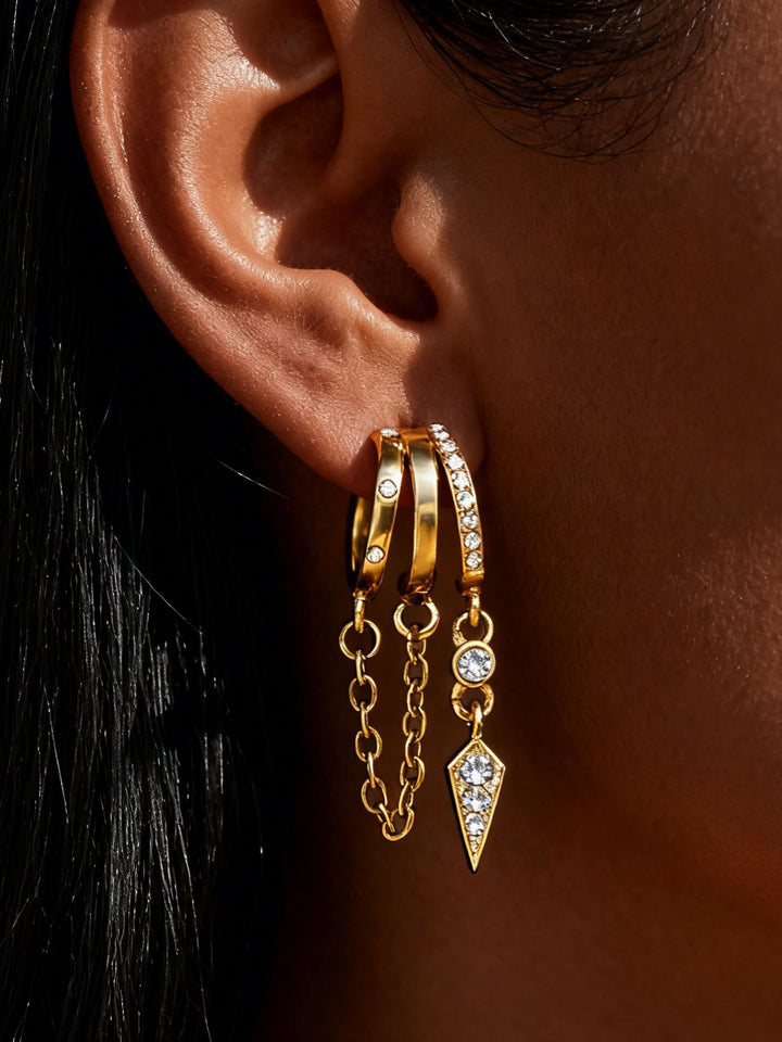 Pavé Chain Drop Cluster Huggie Earrings