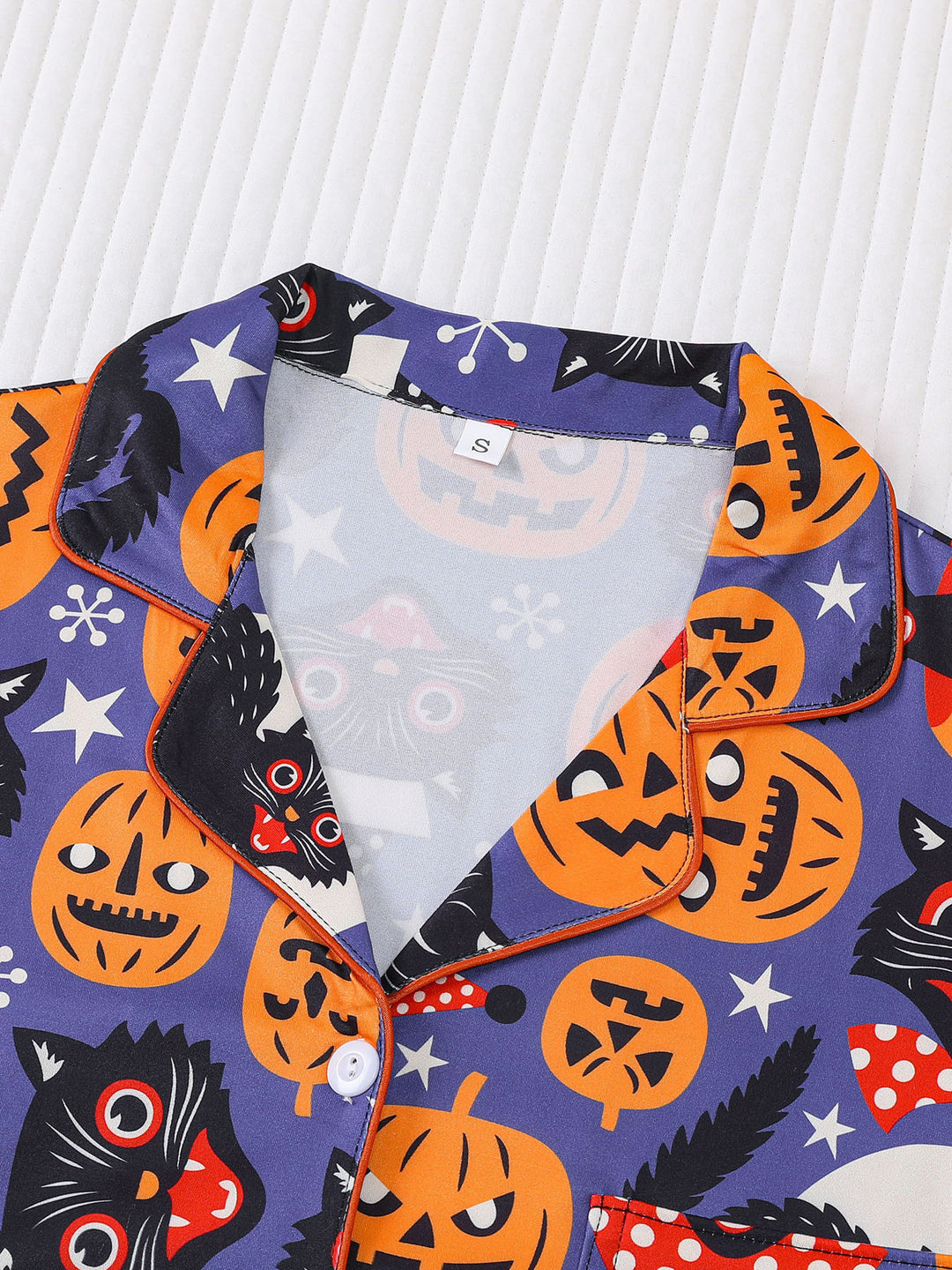 Vintage Halloween Cat & Pumpkin Print Pajama Set