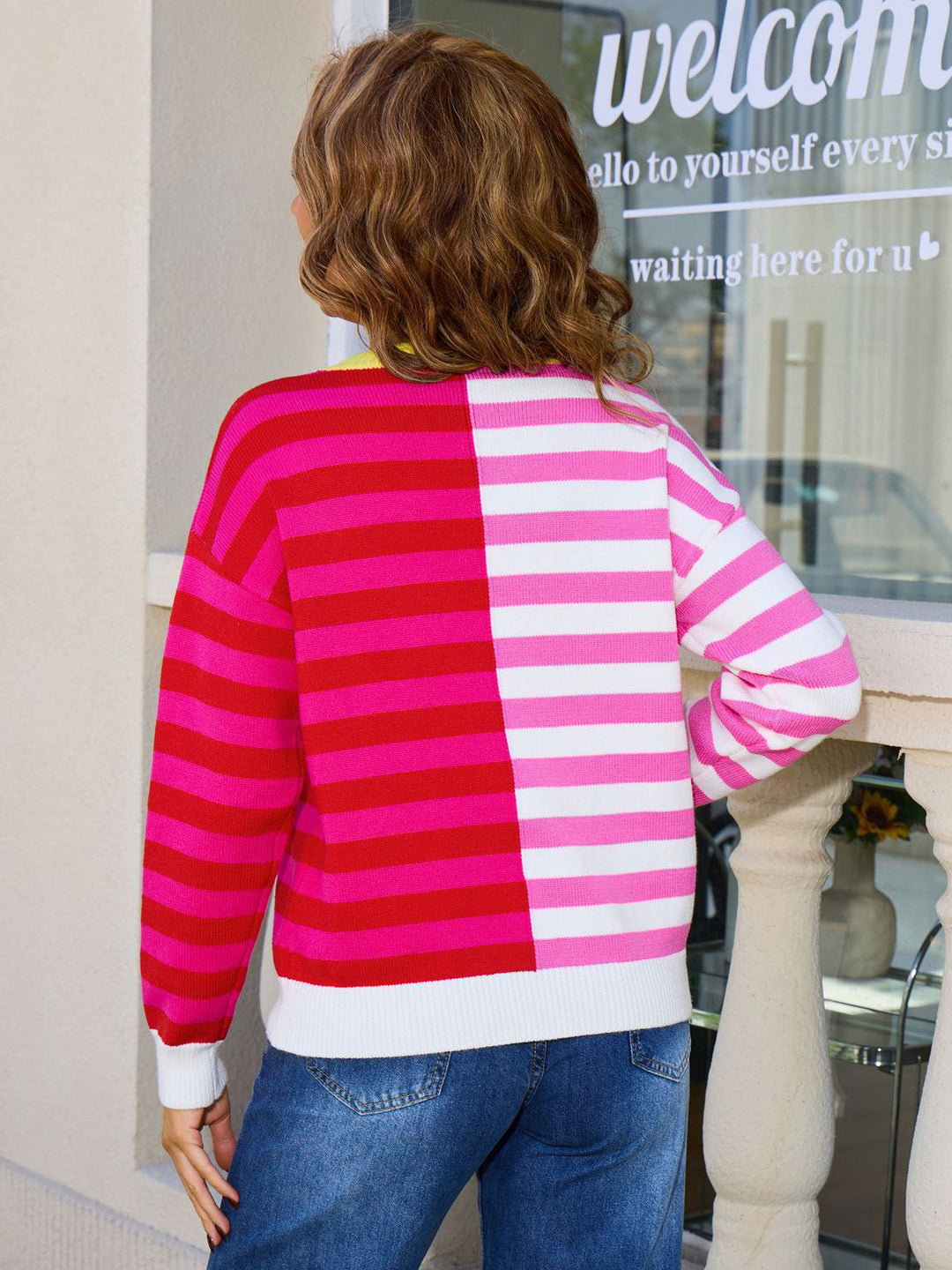 Multicolor Contrast Stripe Sweater