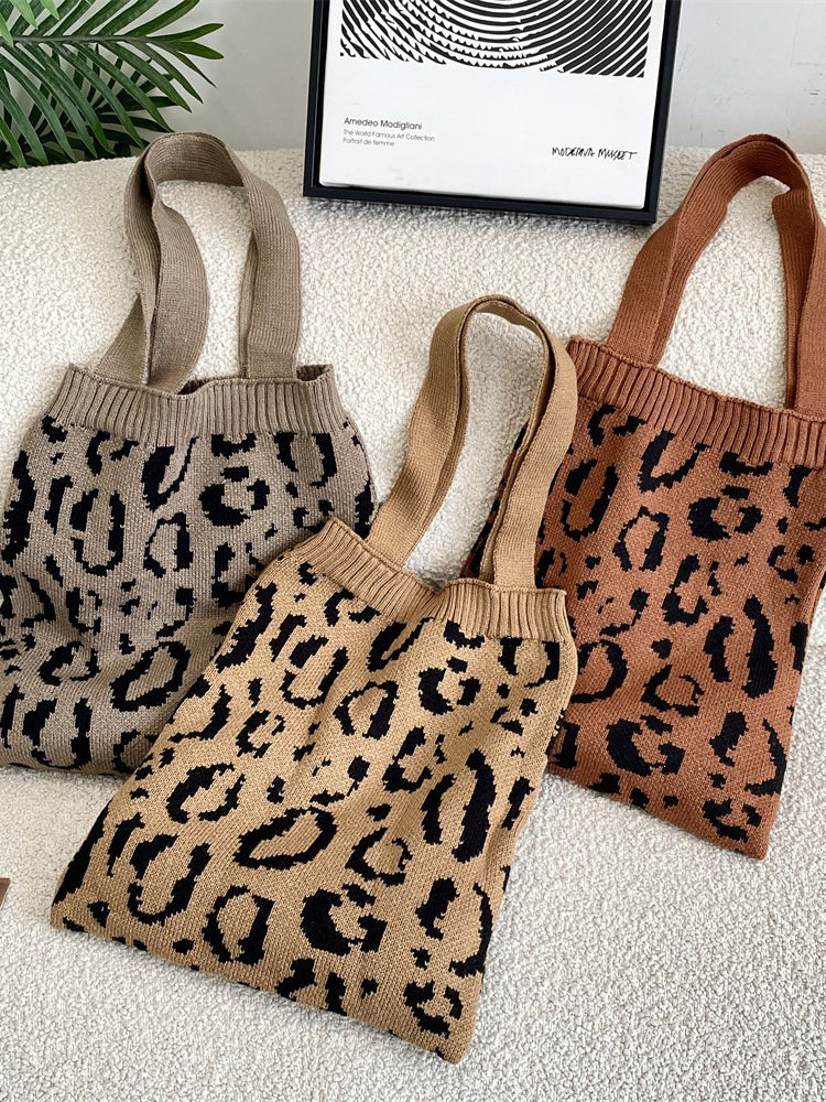 Leopard Knit Tote Bag