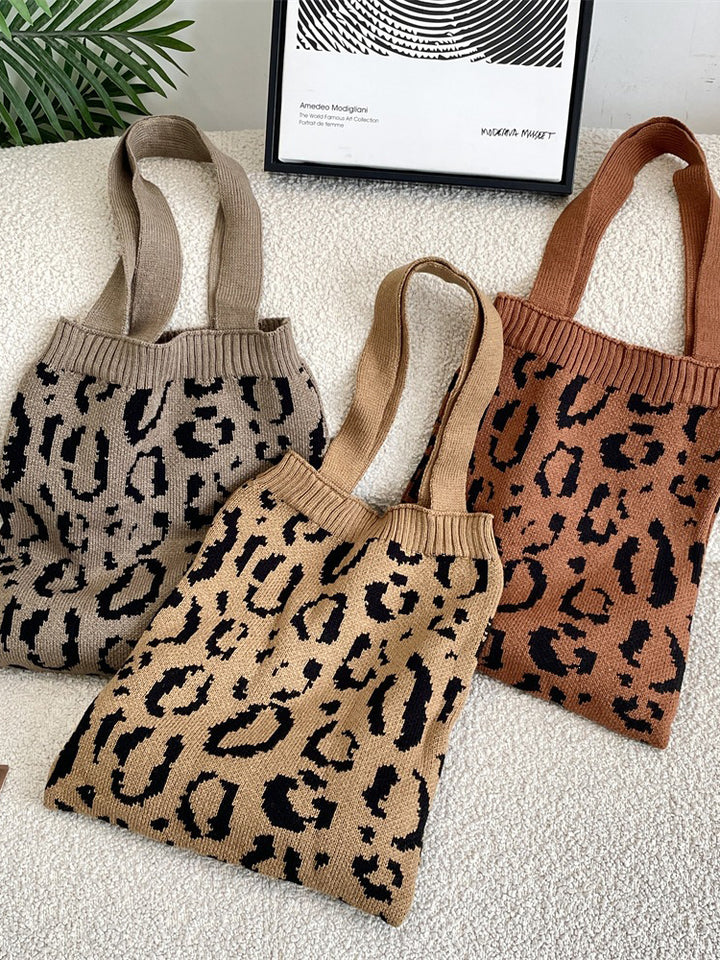 Leopard Knit Tote Bag