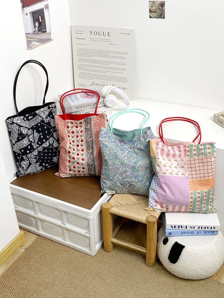 Reversible Patchwork Print Everyday Tote Bag