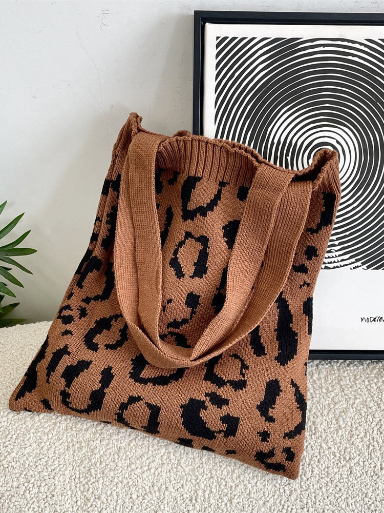 Leopard Knit Tote Bag