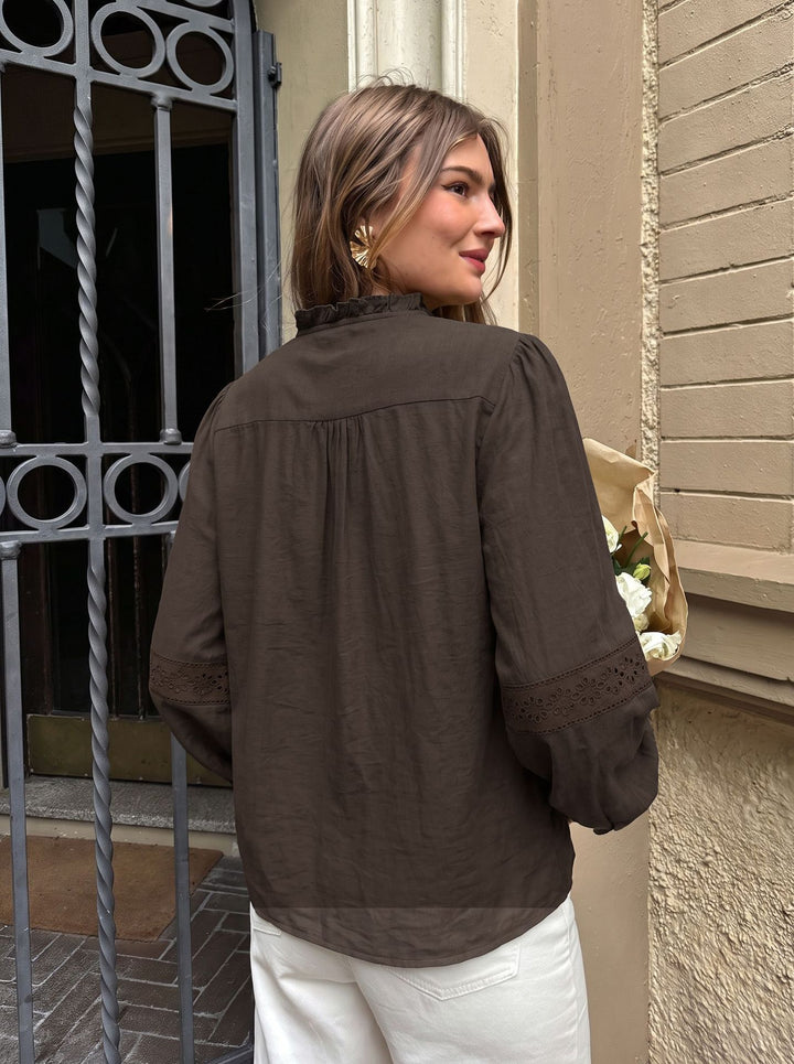 Eyelet Lace Trim Button Blouse