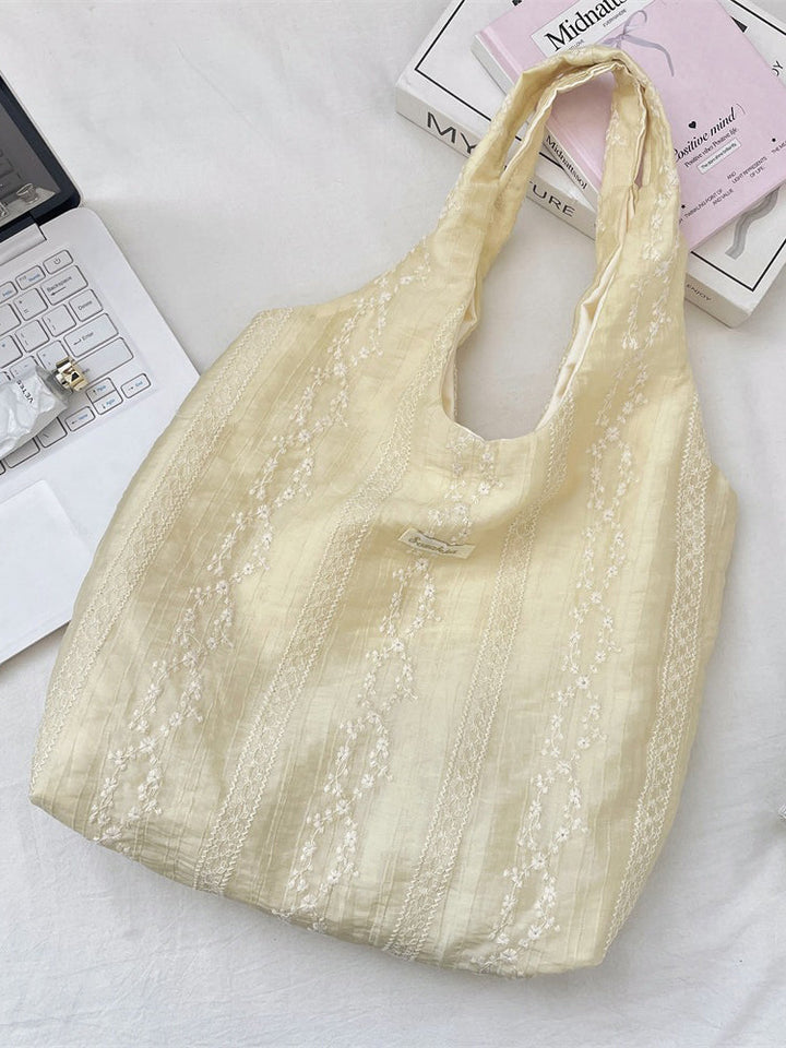 Embroidered Lace Shoulder Tote Bag