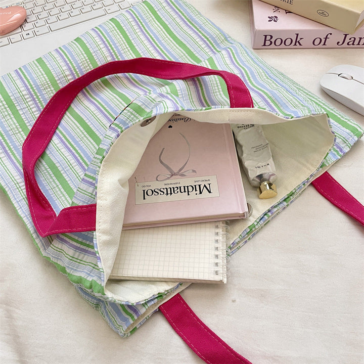 Double Pocket Striped Tote Bag