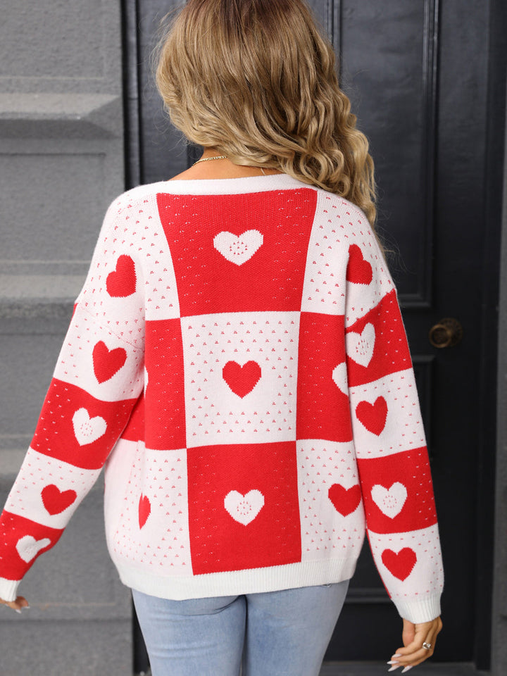 Heart Checker Print Cardigan